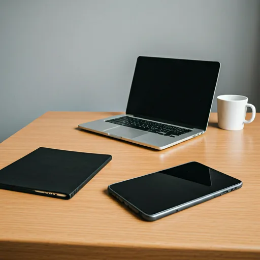 Notebook y dispositivos sobre un escritorio de oficina